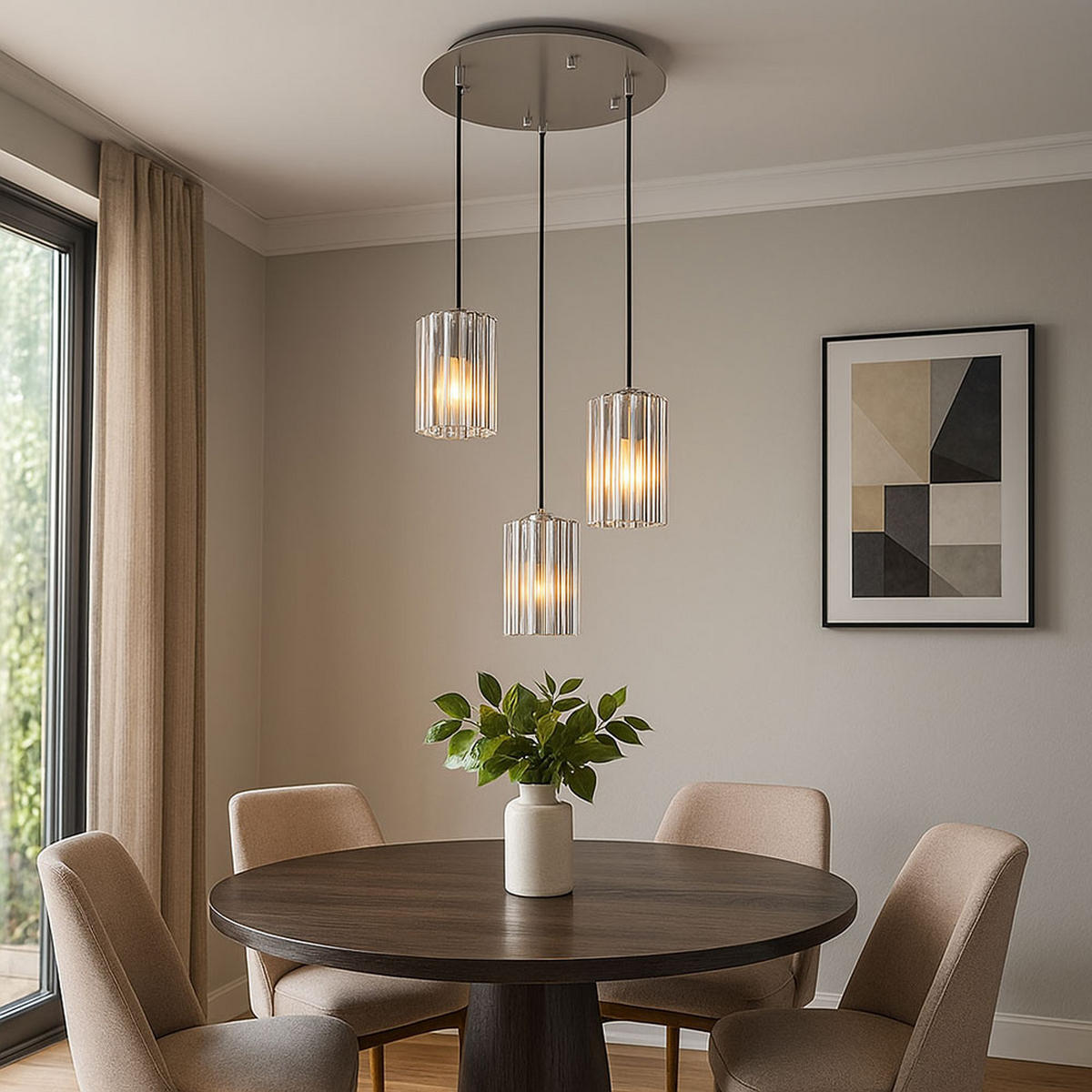 LED HÄNGELEUCHTE Metall Silber 3-flammig - Silberfarben, Glas (38.5/38.5/120cm) - Globo Lighting