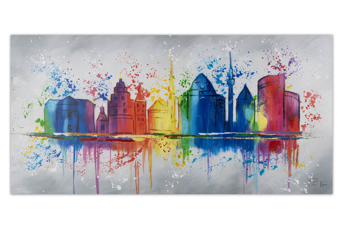OLEJOMAĽBA 120/60 cm, Mesto a architektúra - sivá, drevo/textil (120/60cm) - KUNSTLOFT
