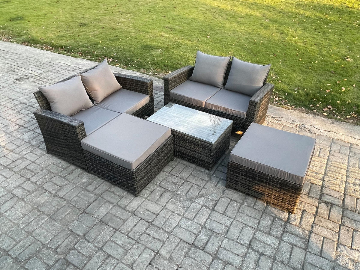 GARTENSOFA Hohe Rückenlehne Polyrattan Dunkelgrau 6-Sitzer - Dunkelgrau, Metall - Fimous