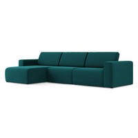 ECKSOFA Links Samt Stoff Blau - Blau/Petrol, Kunststoff/Textil (167/314cm) - Makamii