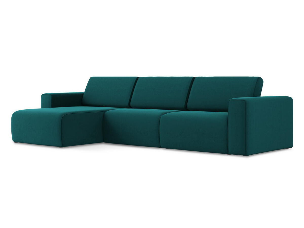 ECKSOFA Links Samt Stoff Blau - Blau/Petrol, Kunststoff/Textil (167/314cm) - Makamii