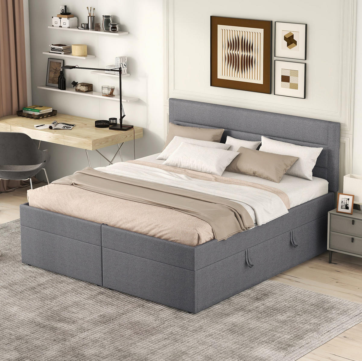 POLSTERBETT 140/200 cm Grau Doppelbett mit Lattenrost und großem Stauraum - Grau, Holzwerkstoff (140/200cm) - OKWISH