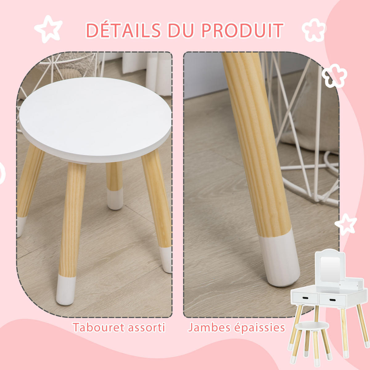 KINDERSCHMINKTISCH DE-18631 Weiß/Holz - Weiß, Holzwerkstoff (40/95/60cm) - ComfortXL