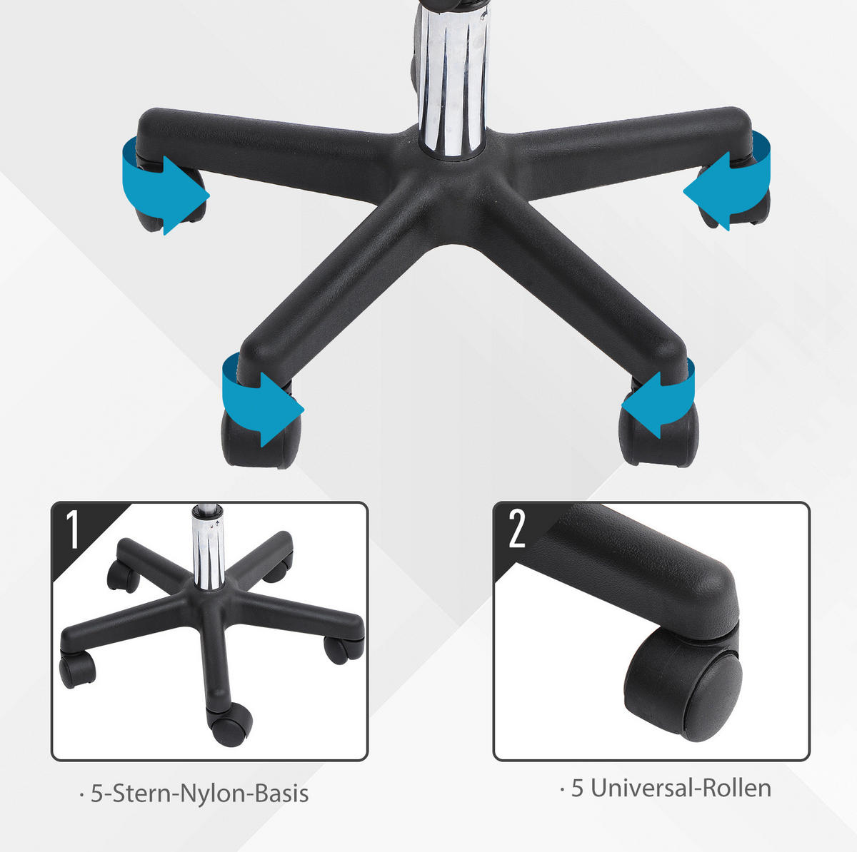 BÜROSTUHL höhenverstellbar 43-55 cm Schwarz mit Rollen - Schwarz, Metall (35/84/35cm) - Meubliv