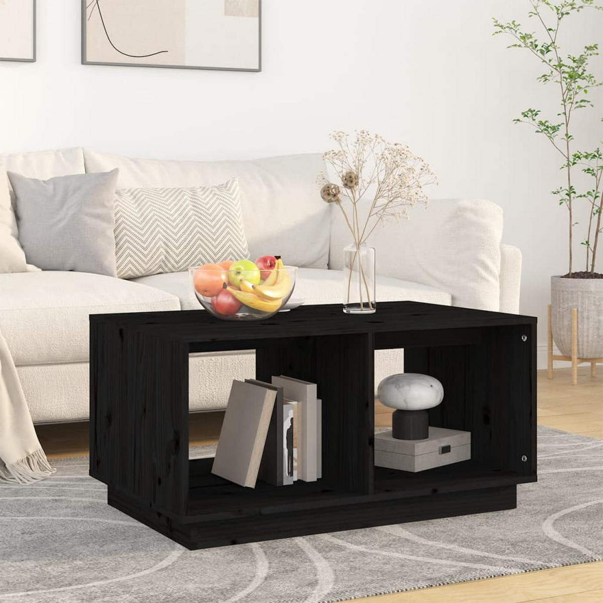 COUCHTISCH Schwarz 80x50x40 cm Massivholz Kiefer - Schwarz, Holz (80/50/40cm) - furnicato