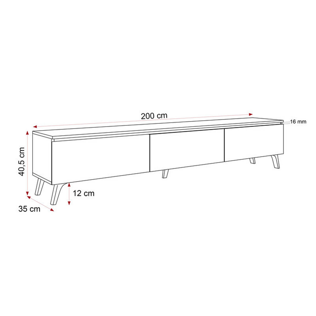 TV-LOWBOARD SELIA mit LED-Beleuchtung, 200 cm Weiß / Handgefertigte Eiche - Weiß, Holzwerkstoff/Kunststoff (200/40.5/35cm) - Idohome