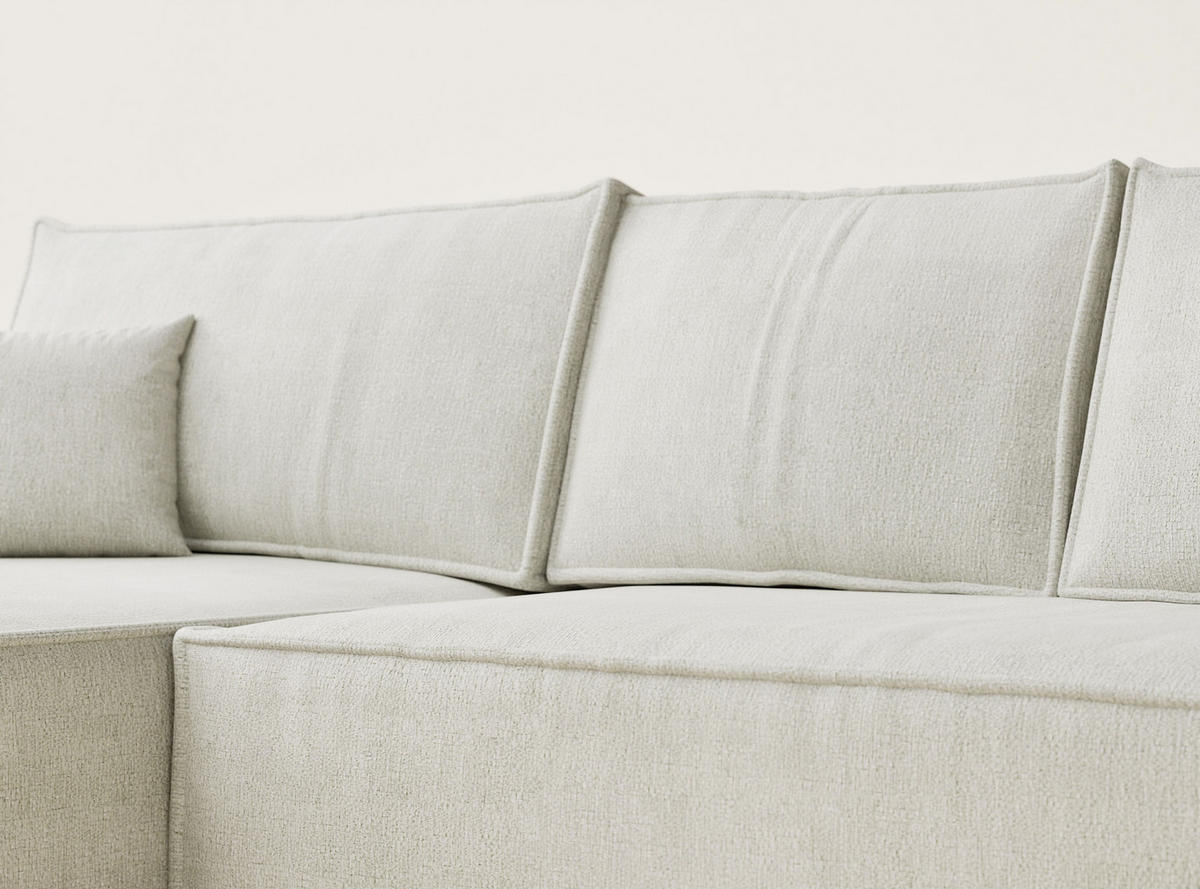 ECKSOFA Maze Creme Chenille-Stoff - Links Seite - Creme/Schwarz, Holz/Holzwerkstoff (185/294cm) - Maison de Reve