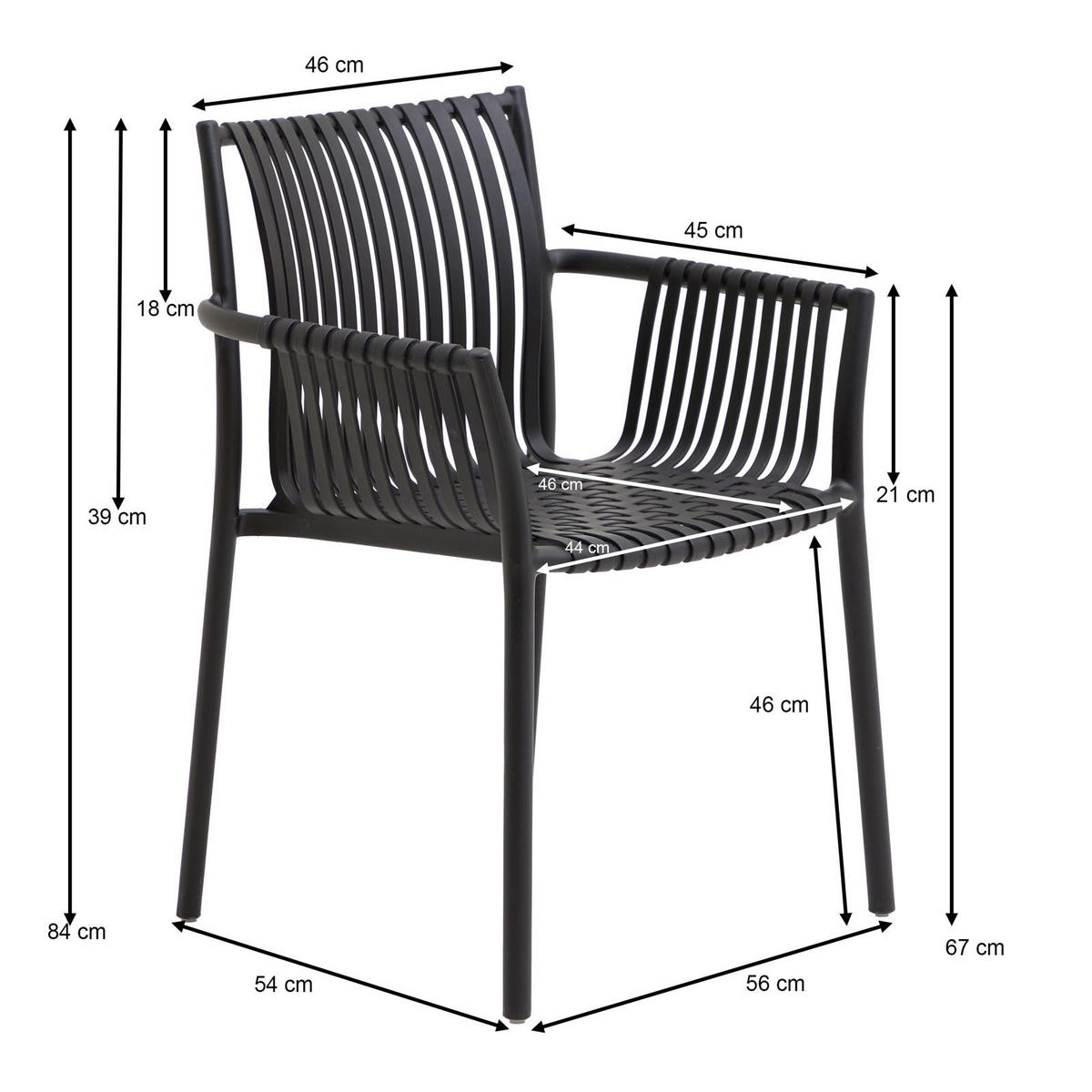 GARTENSTÜHLE OLEA 4er-Set schwarz - Schwarz, Textil (59/84/57cm) - IDIMEX