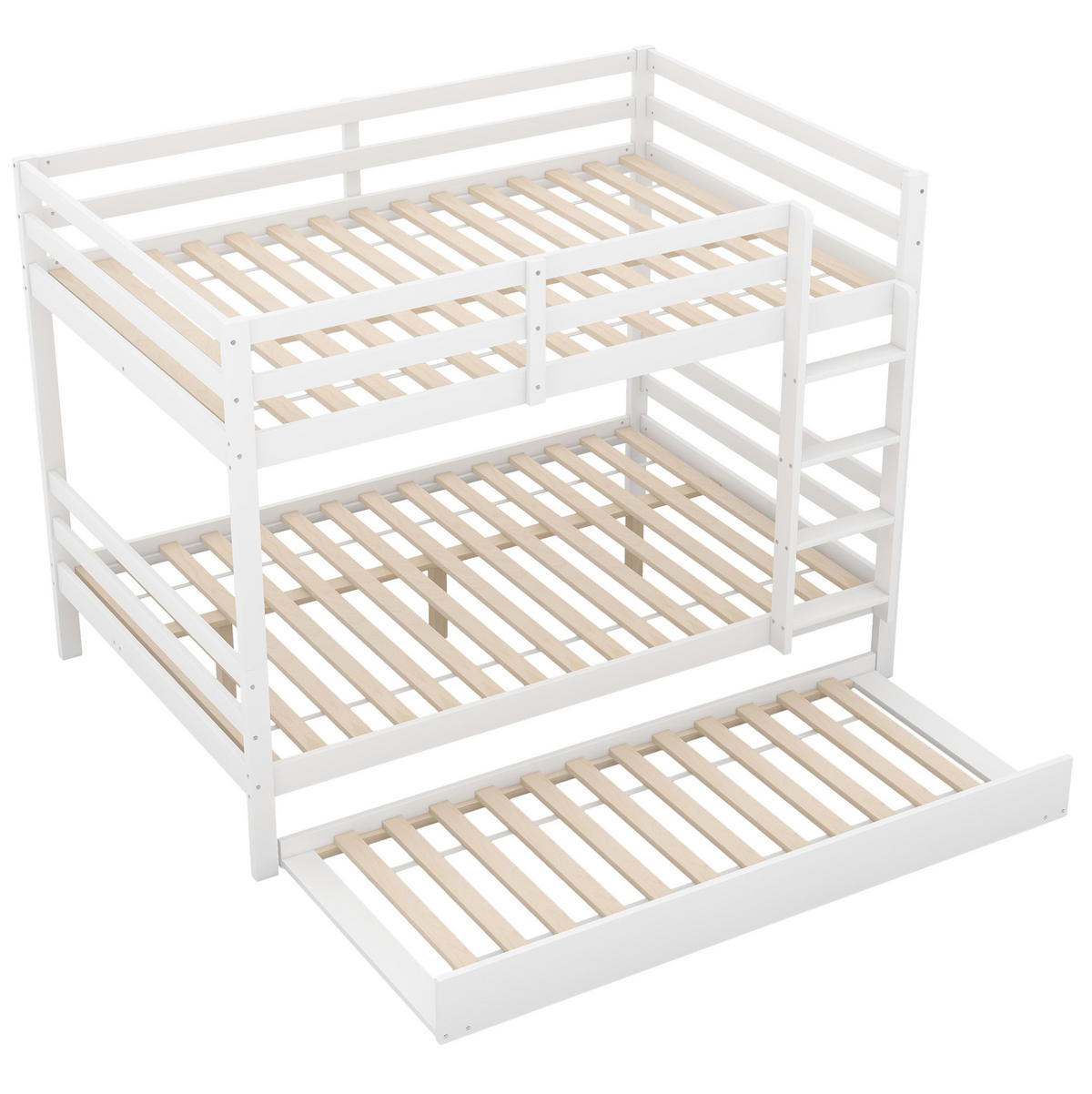 ETAGENBETT 140/200 cm mit Ausziehbett, hoher Absturzsicherung und Treppe, Kiefer & MDF, Weiß - Weiß, Holzwerkstoff (140/200cm) - Redom