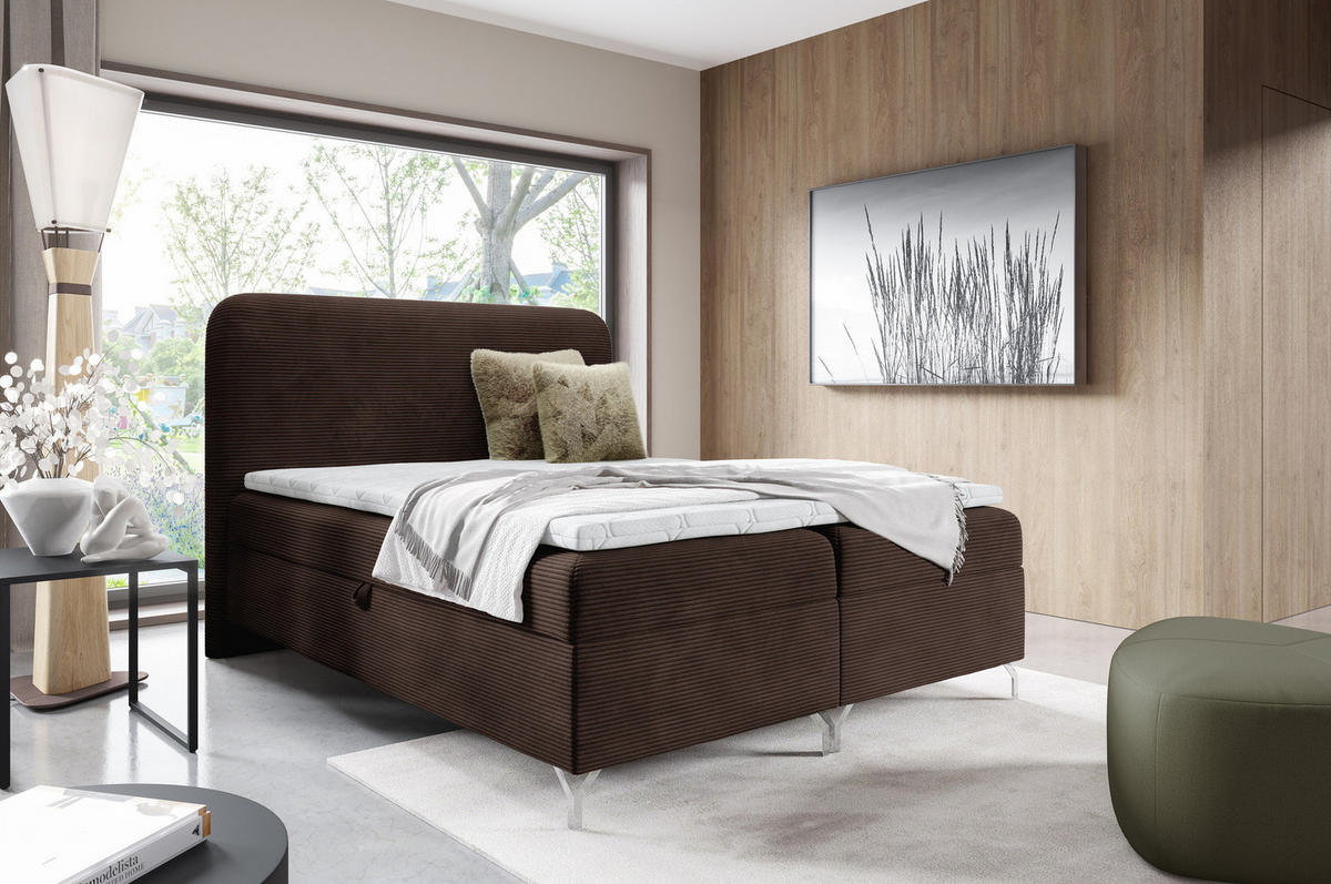 BOXSPRINGBETT mit Matratze H3 200x200 Rotos, Cordstoff, Bettkasten, Braun - Braun, Holz/Textil (200/200cm) - Emporius