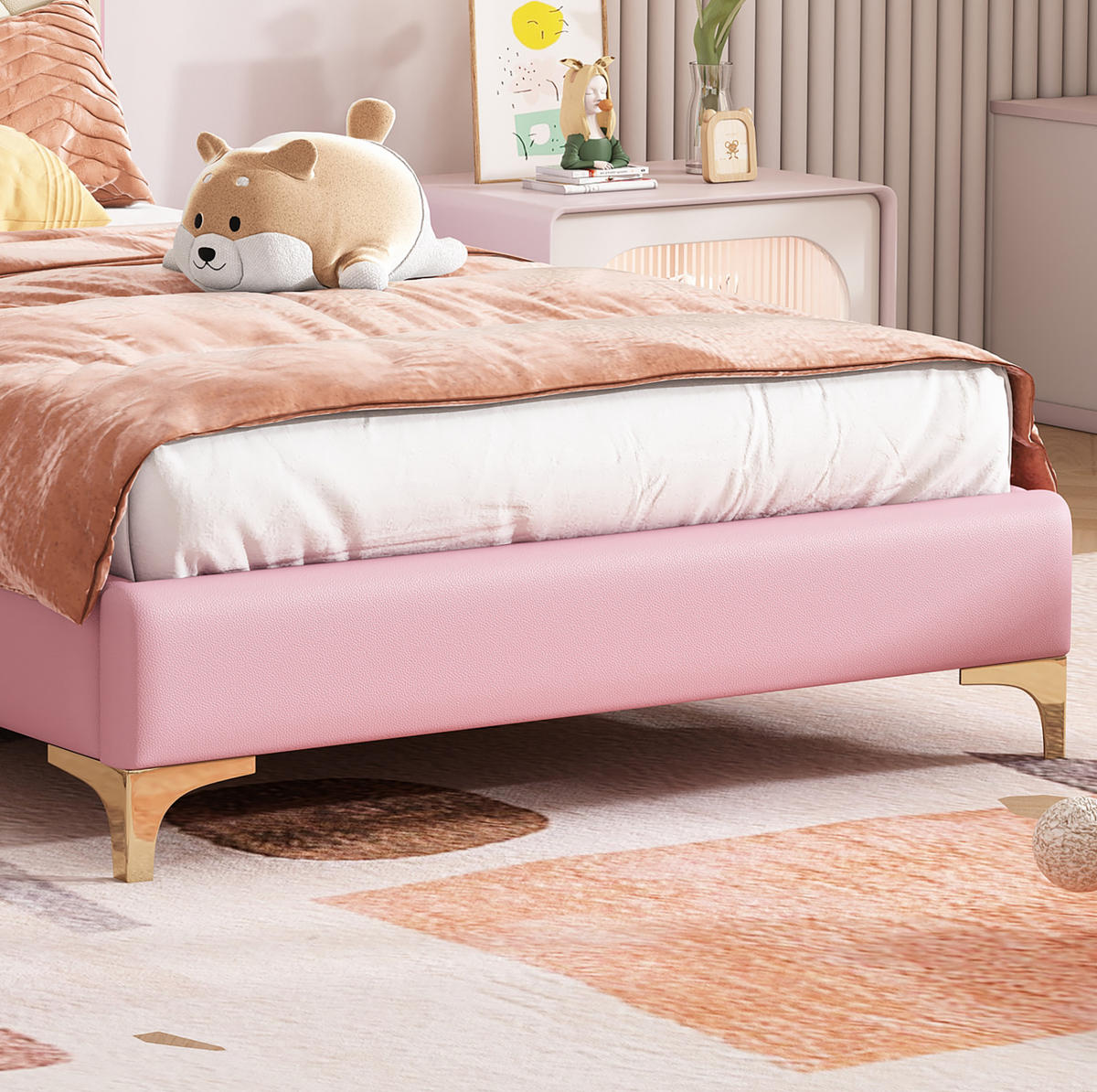 POLSTERBETT 90/200 cm Rosa mit LED-Beleuchtung und wolkenförmigem Kopfteil aus PU - Weiß, Kunststoff (90/200cm) - OKWISH