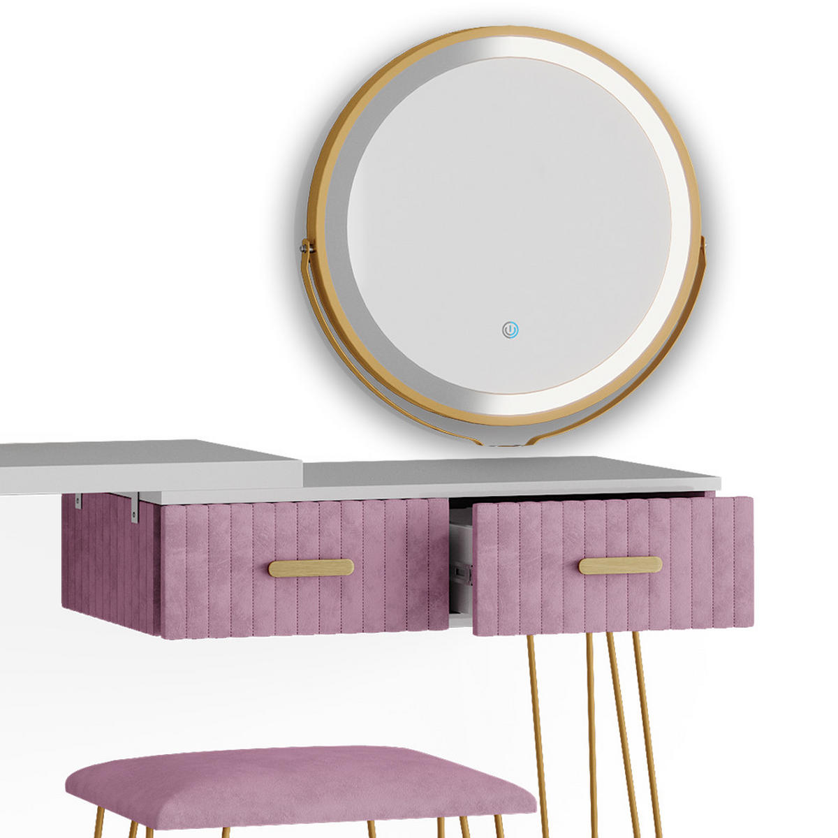 SCHMINKTISCH Zoey Rosa 120 cm mit LED Beleuchtung und Hocker - Pink, Holzwerkstoff (120/76/37cm) - Vicco