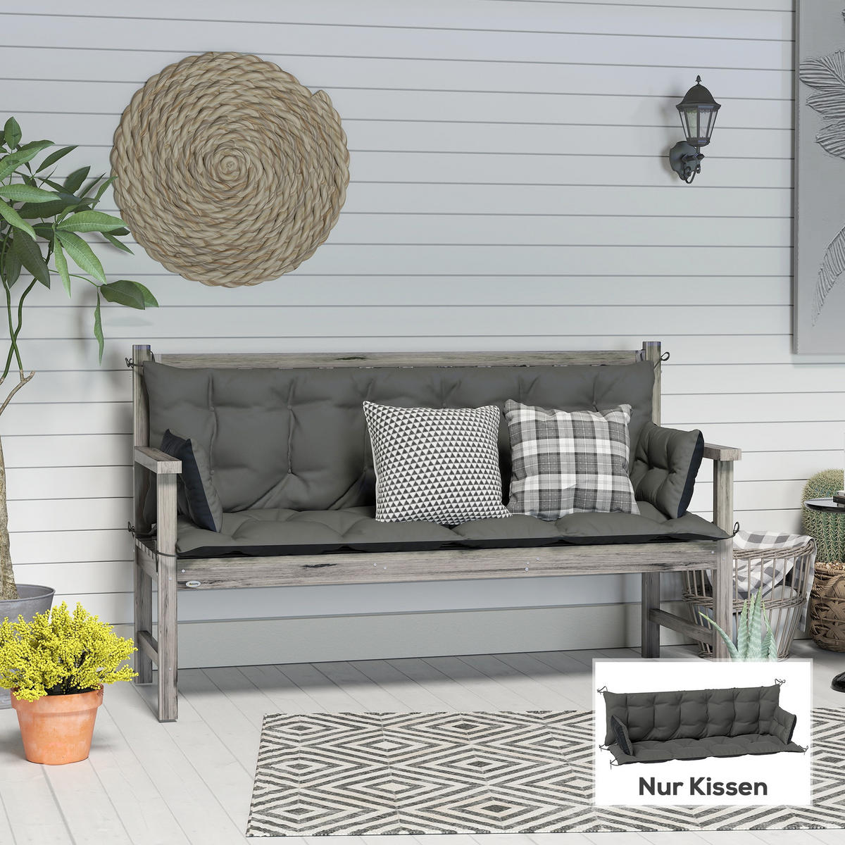 BANKAUFLAGE 3 Sitzer 180x110x8 cm - Dunkelgrau, Kunststoff (110/8/180cm) - Outsunny