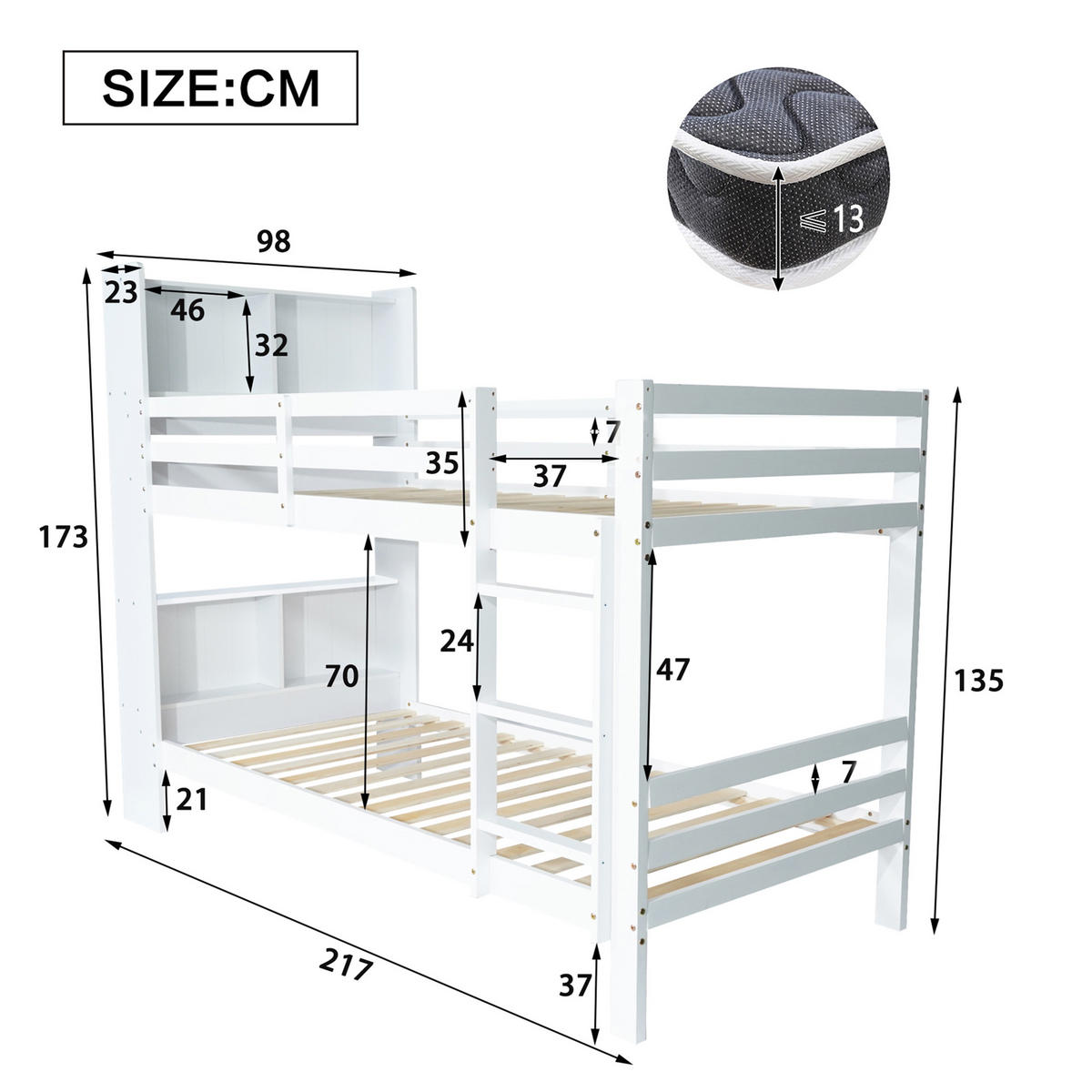 ETAGENBETT Stauraum-Holzbett Weiß - Weiß, Holz (90/200cm) - ComfortXL