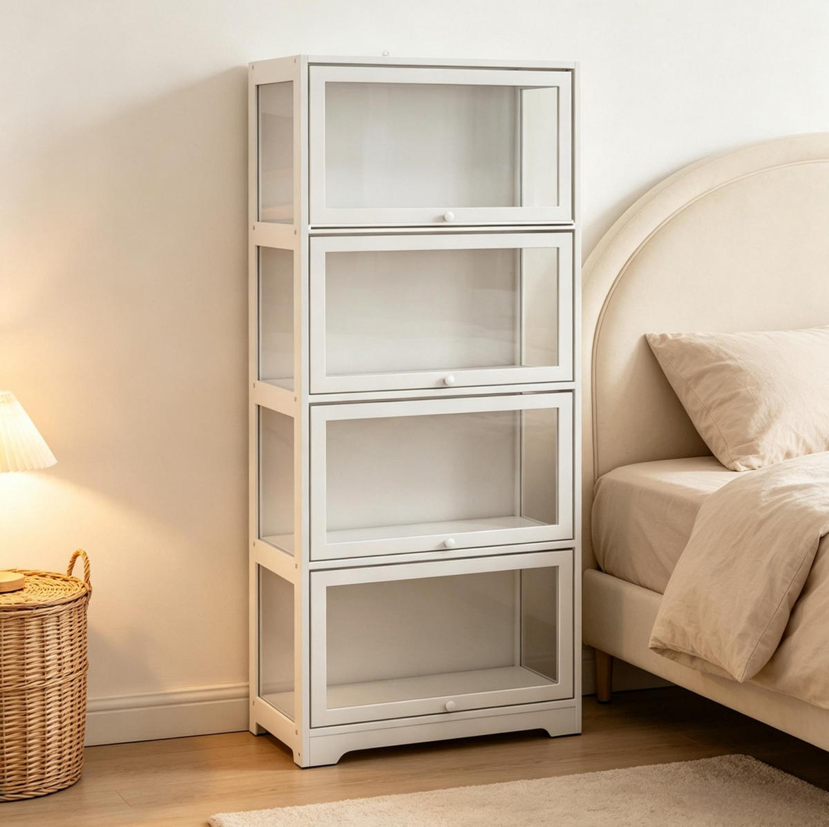 VITRINENSCHRANK in Weiß 59x30x139 cm mit 4 Fächern und Schiebetüren - Weiß, Holzwerkstoff (30/139/59cm) - IVMEU
