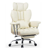 CHEFSESSEL ergonomisch, Leder, Fußstütze – Beige - Beige, Metall (58/128/50cm) - Rattantree