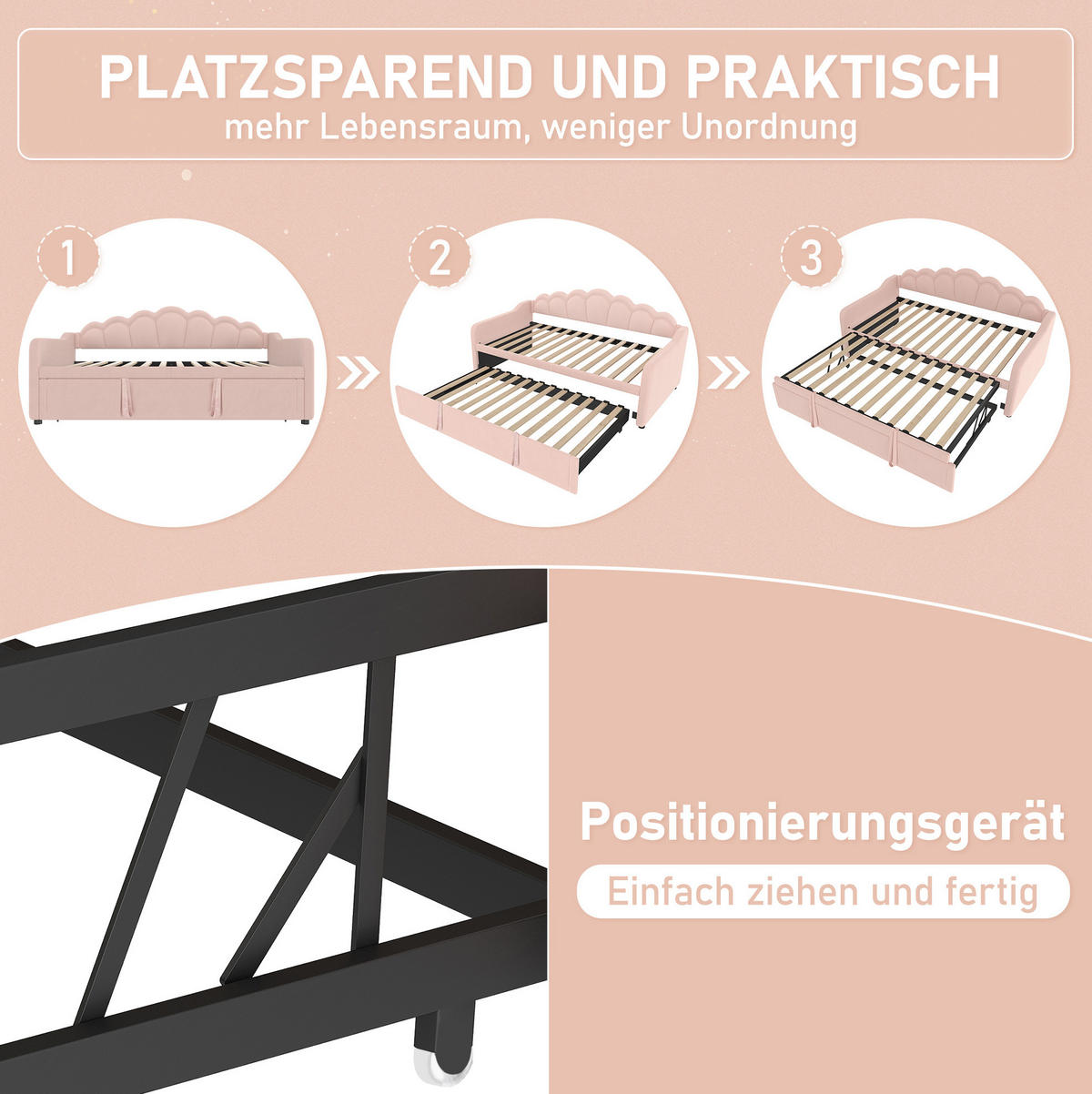 BETT 90/200/180/200 cm Pink aus Samt mit Bett und LED-Lichtleiste - Rosa, Textil (90/200cm) - OKMYHOME