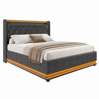 BETT mit Stauraum, LED und Matratze 160x200 cm Leinen Grau - Grau, Metall (160/200cm) - Meubliv