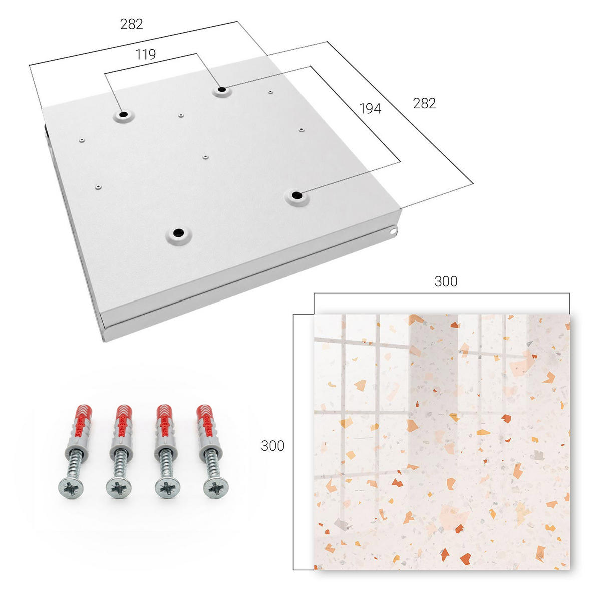 SCHLÜSSELBOX Weiß 30x30 cm – Türöffnung nach rechts - Elegantes Mosaik - Beige, Metall (30/30/5cm) - TULUP