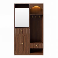 GARDEROBE 100cm Walnuss mit LED, Spiegel, Schuhschrank & Sitzbank - Walnussfarben, Holzwerkstoff (100/180/35cm) - Urban Meuble