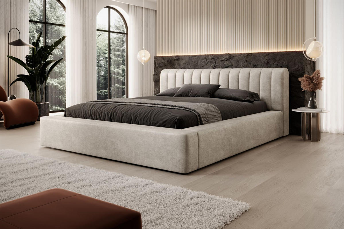 POLSTERBETT Peoria Stoff Macau - Creme, Holzwerkstoff/Textil (140/200cm) - Fun Möbel