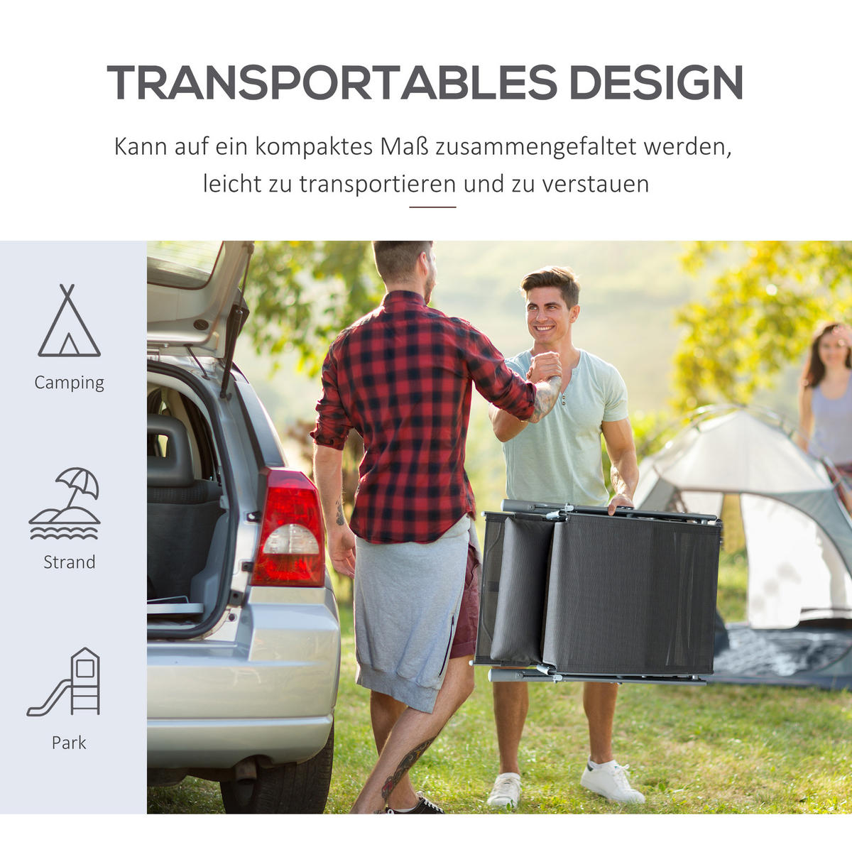 SONNENLIEGE, verstellbar, 137 x 63,5 x 100,5 cm, Metall, Stoff, Grau - Grau, Kunststoff (137/5/63cm) - Outsunny