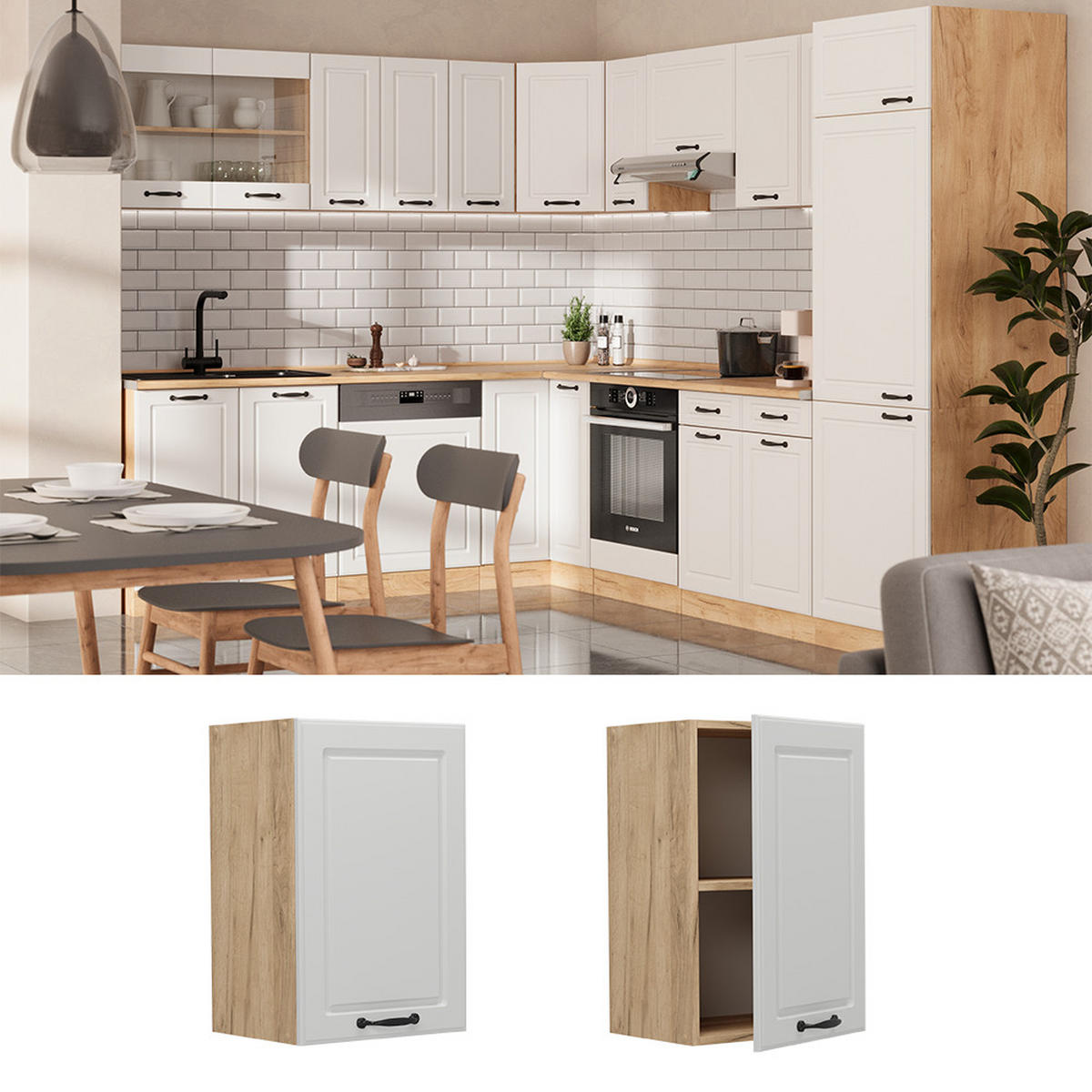 HÄNGESCHRANK R-Line Weiß Landhaus 40 cm - Honigeiche/Eiche Wotan, Holzwerkstoff (40/60/31cm) - Vicco