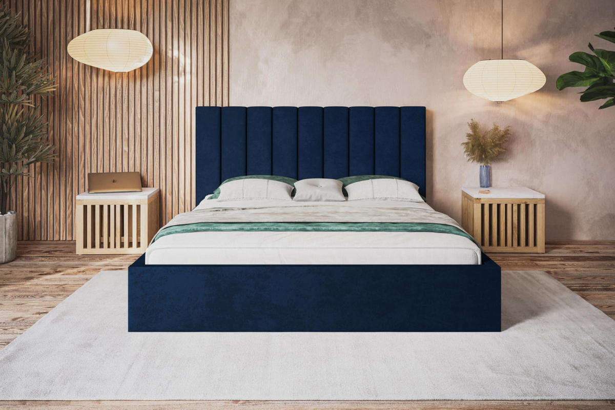 BETT 120x200 - Polsterbett mit Bettkasten und Metallrahmen - Modern Betten - Glatter Kronos-Stoff - Kollektion Sapporo - Blau - Blau, Holz/Textil (120/200cm) - Alpi-Möbel