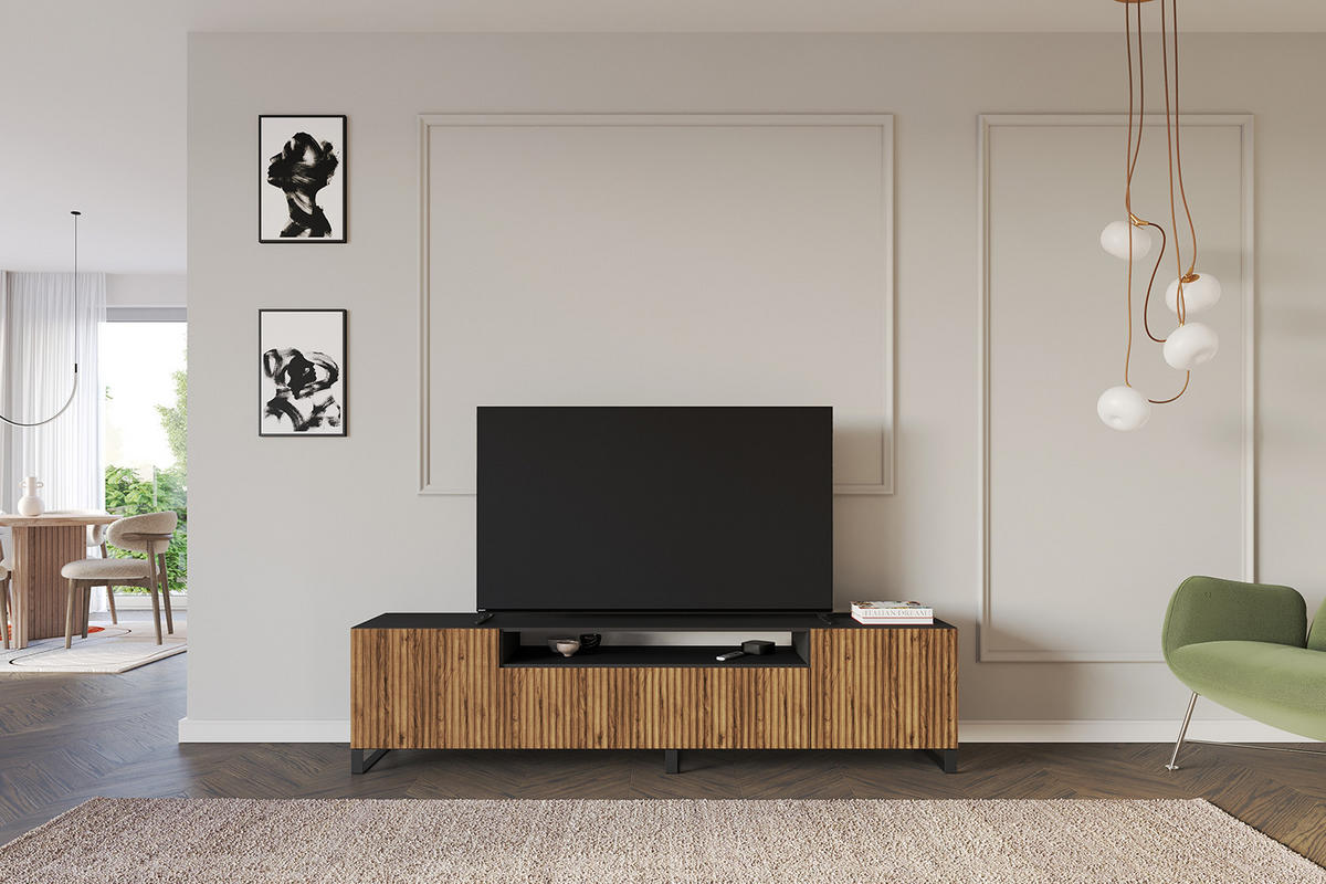 LOWBOARD NOA-2-S 200x53x41 cm - Schwarz / Katania - Eiche Wotan/Schwarz, Holzwerkstoff (200/53/41cm) - ALTDECOR