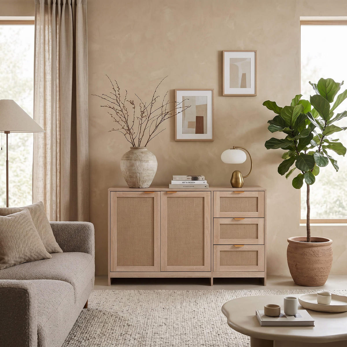 KOMMODE 2 Türen 3 Schubladen Helles Holz 118,5/34,5/80 - Dunkelbraun, Holz (119/80/40cm) - Mobili Rebecca