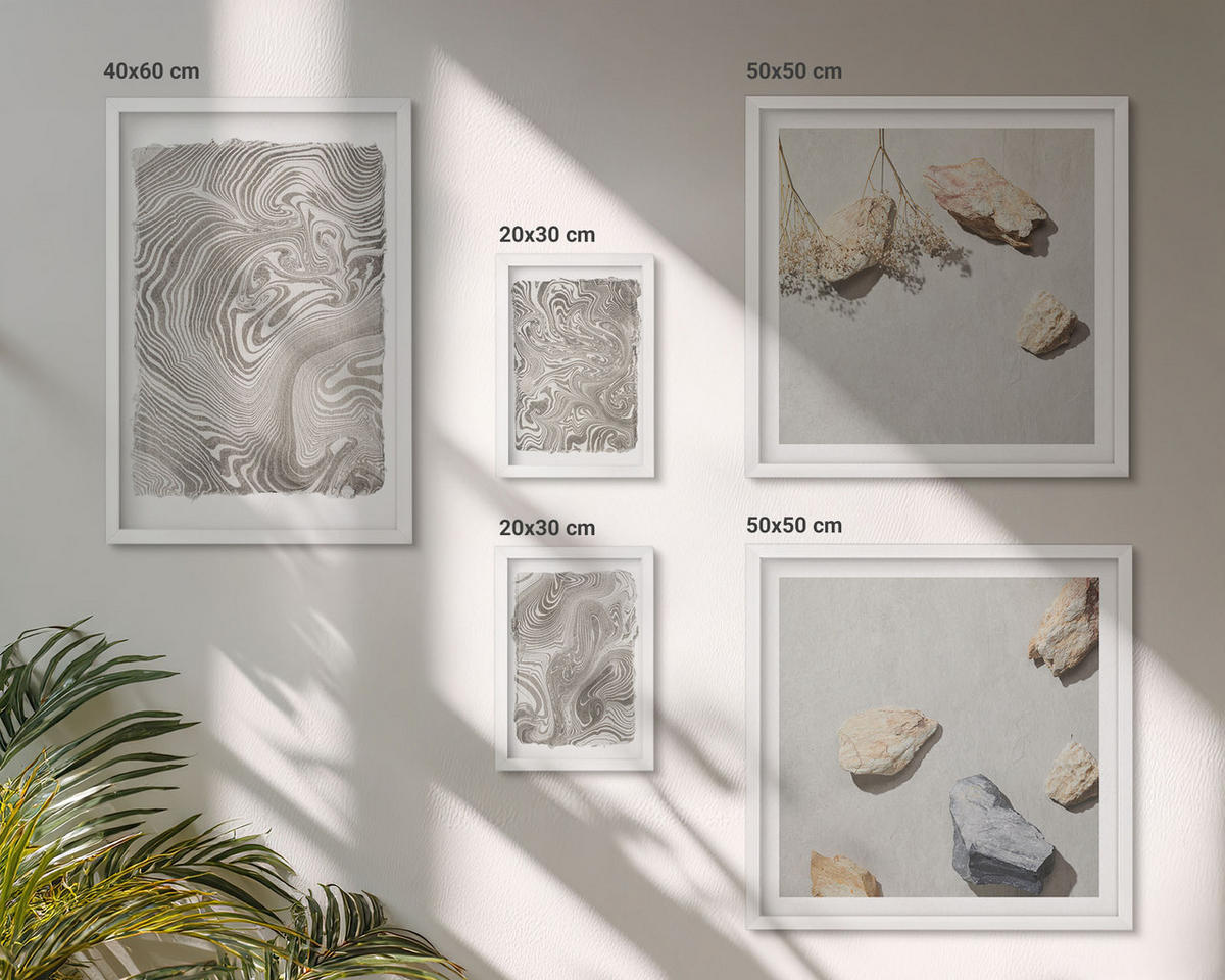 WANDBILDER 5er-Set - 50x50 cm & 20x30 cm & 40x60 cm Weißer Rahmen - Moderne abstrakte Formen - Weiß, Kunststoff (40/60cm) - ArtPrintCave