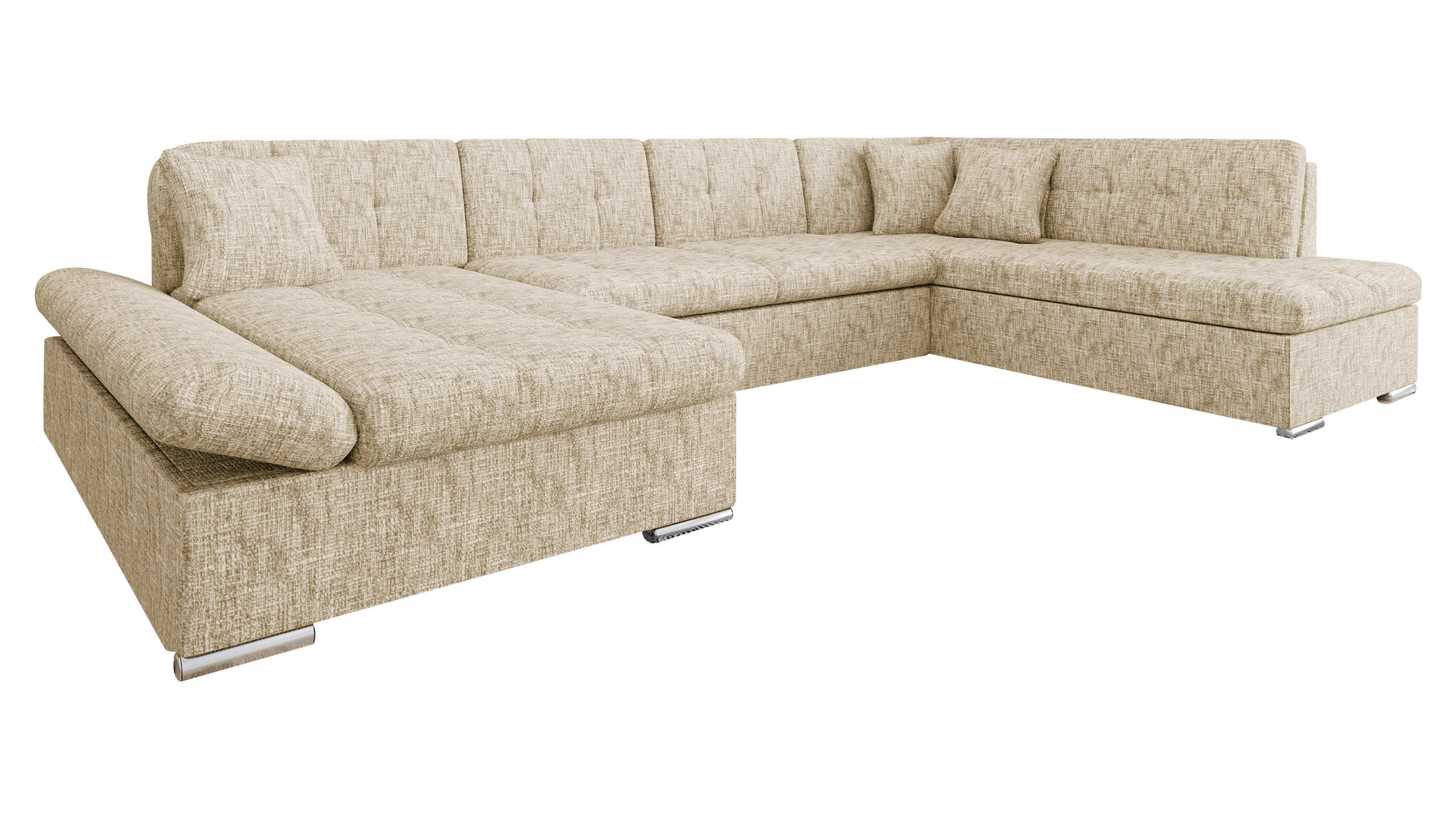 ECKSOFA Bergen Premium, Seite: Links - Hellbraun/Silberfarben, Holz/Textil (345/76/205cm) - MIRJAN24