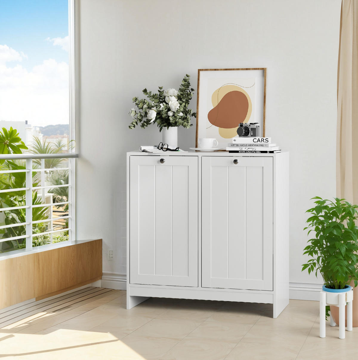 WÄSCHESCHRANK mit 2 Körben Weiß MDF - Weiß, Holzwerkstoff (33/68/66cm) - Beauniv