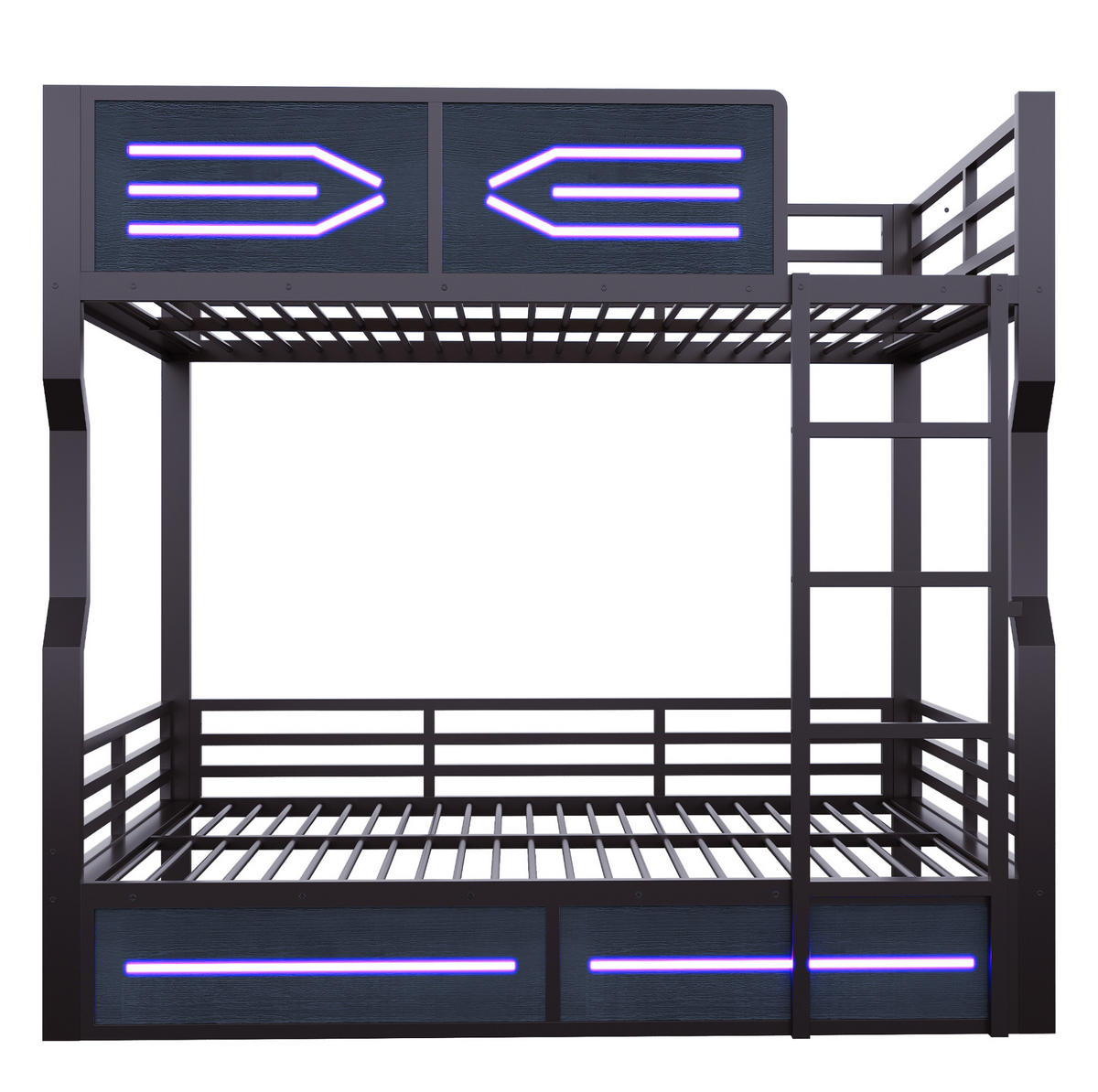 ETAGENBETT Metall & MDF 140x200 cm Schwarz mit LED-Beleuchtung und Treppe - Schwarz, Holzwerkstoff (140/200cm) - Modfu
