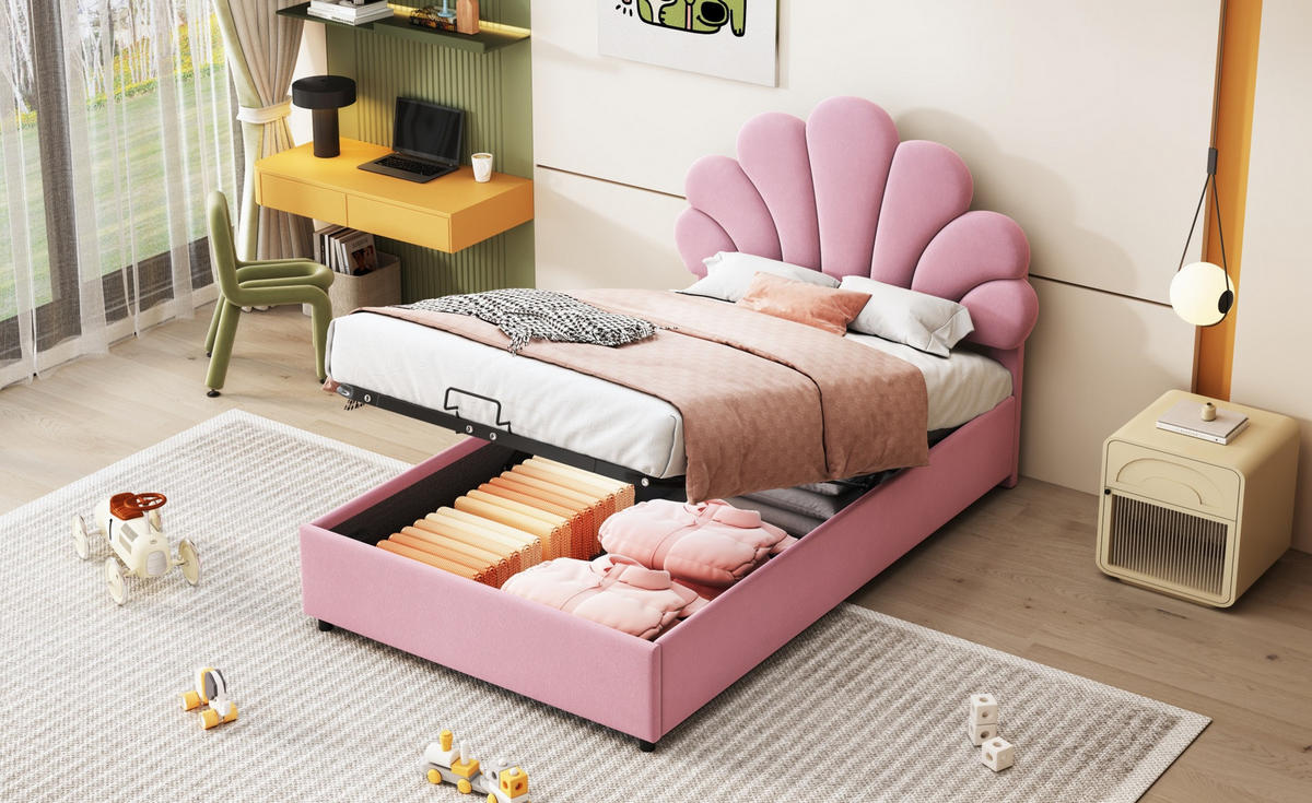 POLSTERBETT 90/200 cm Rosa aus Samt mit Stauraum - Pink, Textil (90/200cm) - OKMYHOME
