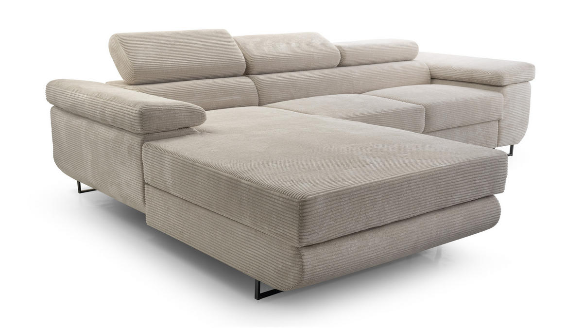 ECKSOFA L Form Arborio Hellgrau 280/203/90 cm Links mit Schlaffunktion - Hellgrau/Schwarz, Textil/Metall (203/280cm) - AX Living