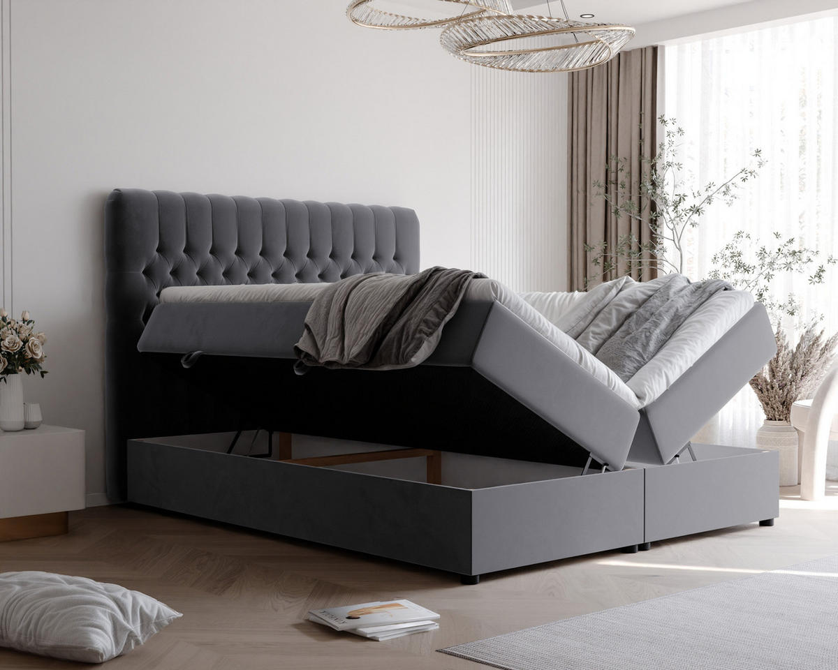 BOXBETT 160x200 cm mit Topper - Dunkelgrau, Holzwerkstoff/Textil (160/200cm) - Idohome