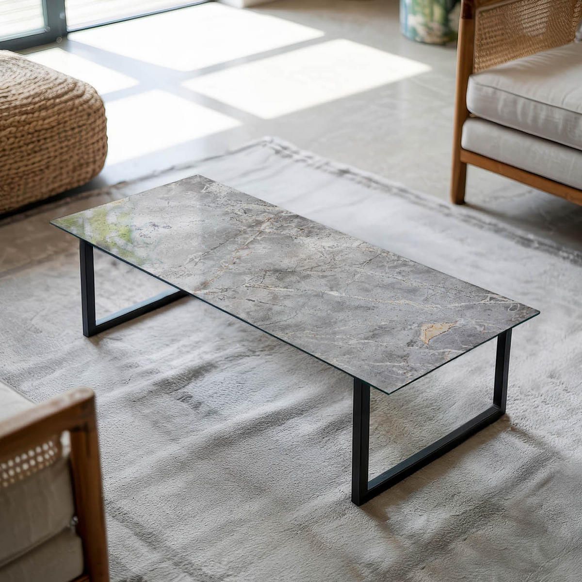 TISCHPLATTE 125x50 cm Naturmarmor Optik - Hellgrau/Grau, Glas (125/50/0.4cm) - TULUP