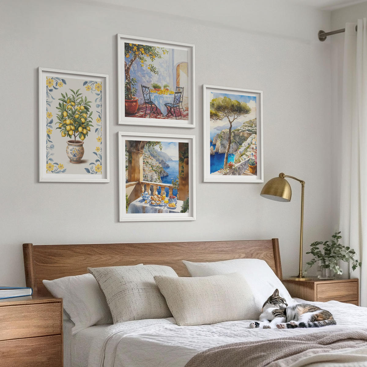 WANDBILDER 4er-Set - 50x50 cm & 40x60 cm Weißer Rahmen - Gemälde von Zitronenbäumen - Weiß, Kunststoff (50/50cm) - ArtPrintCave