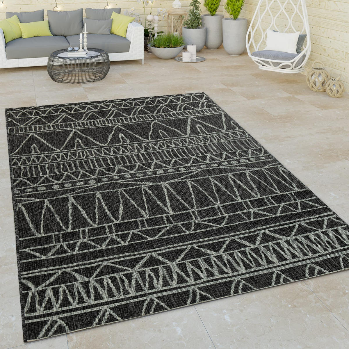 OUTDOORTEPPICH 60/100 cm Illusion 321 - Schwarz, Kunststoff (60/100cm) - Paco Home
