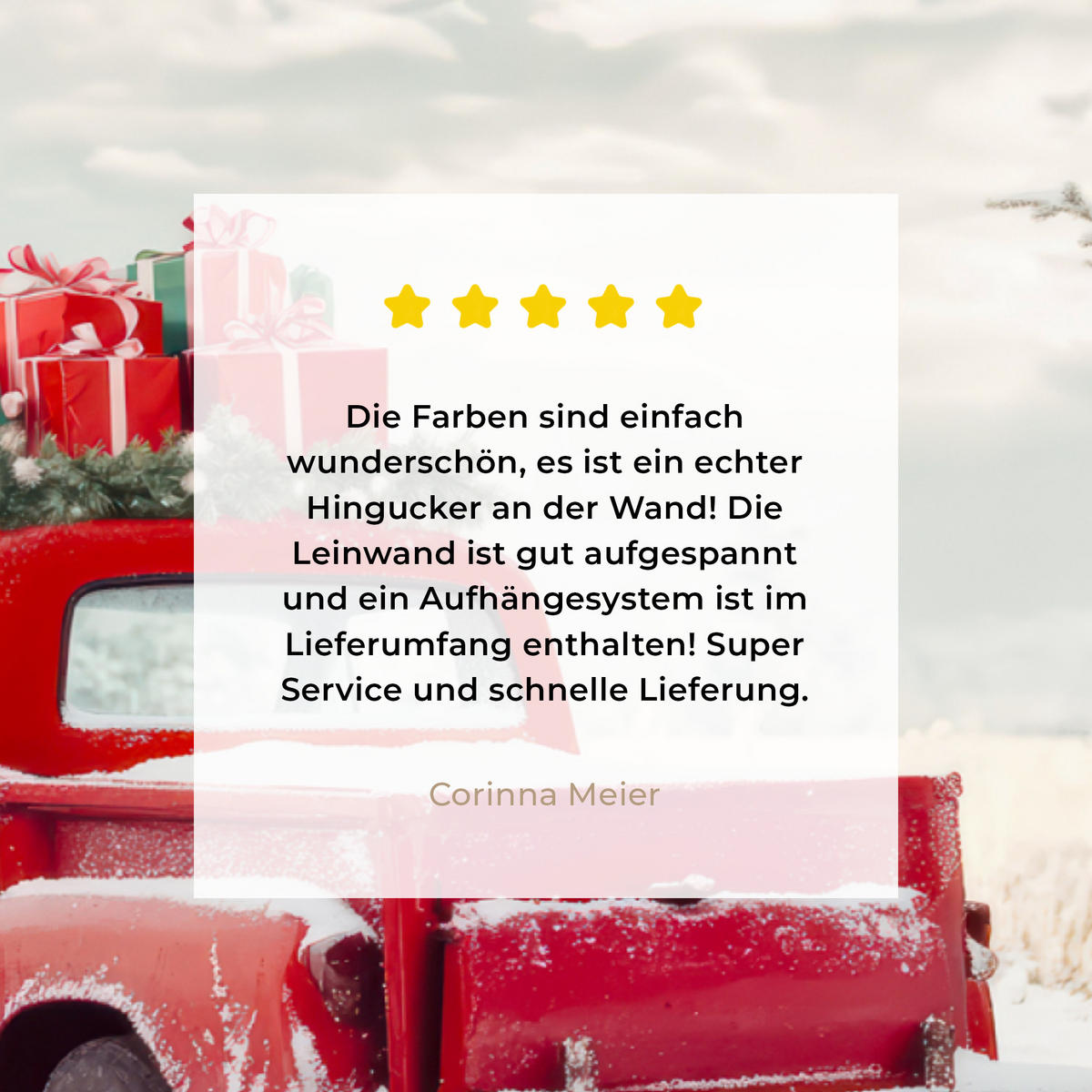 LEINWANDBILD Auto - Rot - Geschenke - Winter - Schnee - Weihnachten Wandbilder 80x60 cm - Rot, Textil (80/60cm) - MuchoWow
