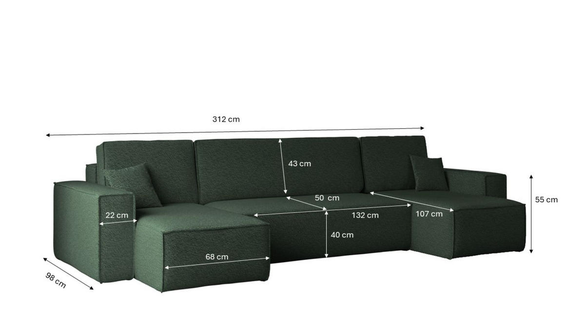 ECKSOFA Mit Schlaffunktion Und Bettkasten U-form BEST stoff Abriamo Dunkelgrün - Dunkelgrün, Holz (98/312cm) - Kaiser Möbel
