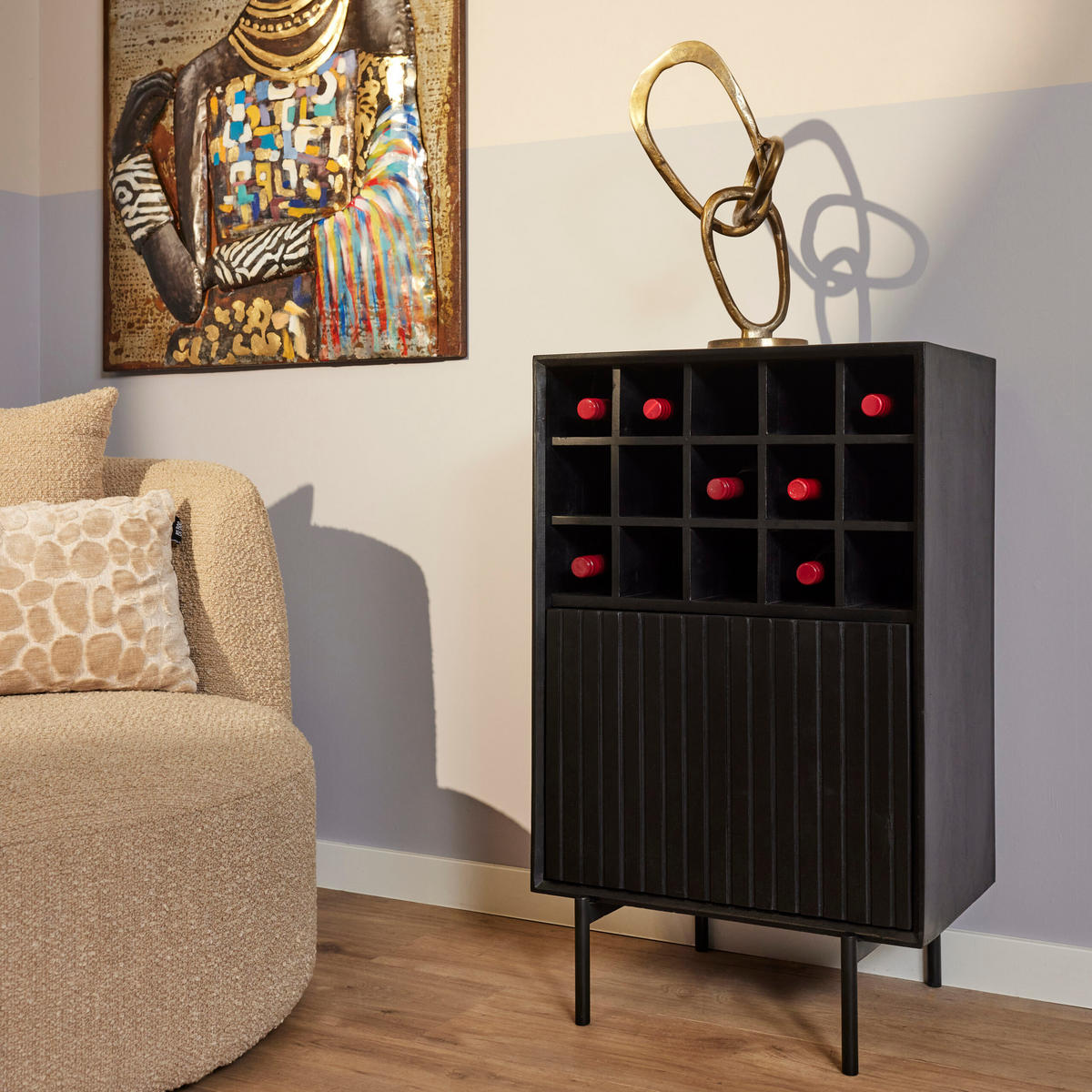 WEINSCHRANK Madison Schwarz 35/55/90 cm - Schwarz, Holz (55/90/35cm) - Starfurn