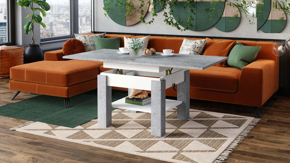 COUCHTISCH quadratisch aufklappbar höhenverstellbar 70/75/69 cm - Hellgrau/Weiß, Holzwerkstoff (75/70/57cm) - designimpex