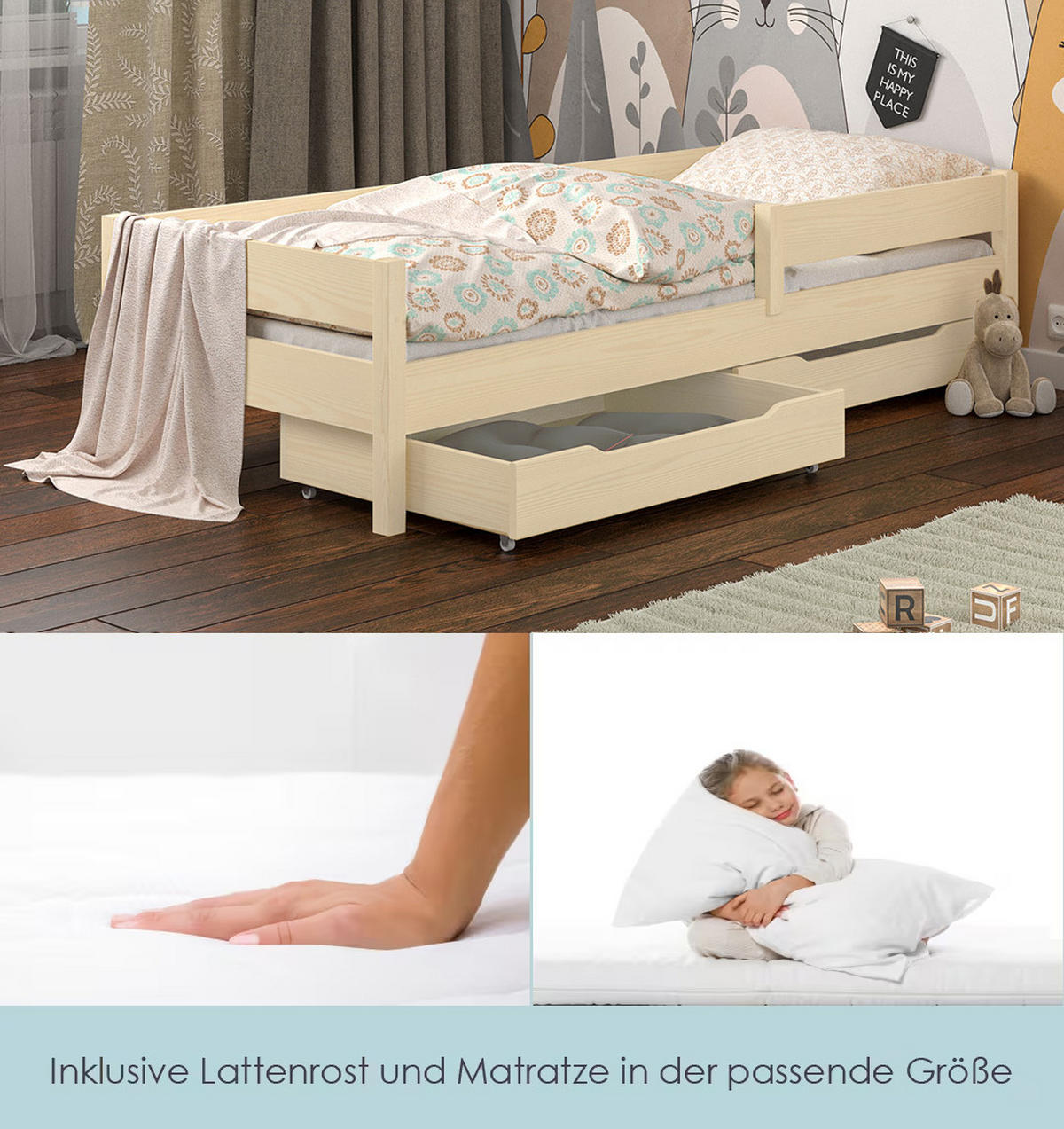 KINDERBETT Mix 160x80 naturweiß mit Schubladen und Matratze - Weiß, Holzwerkstoff (80/160cm) - LUKDOM
