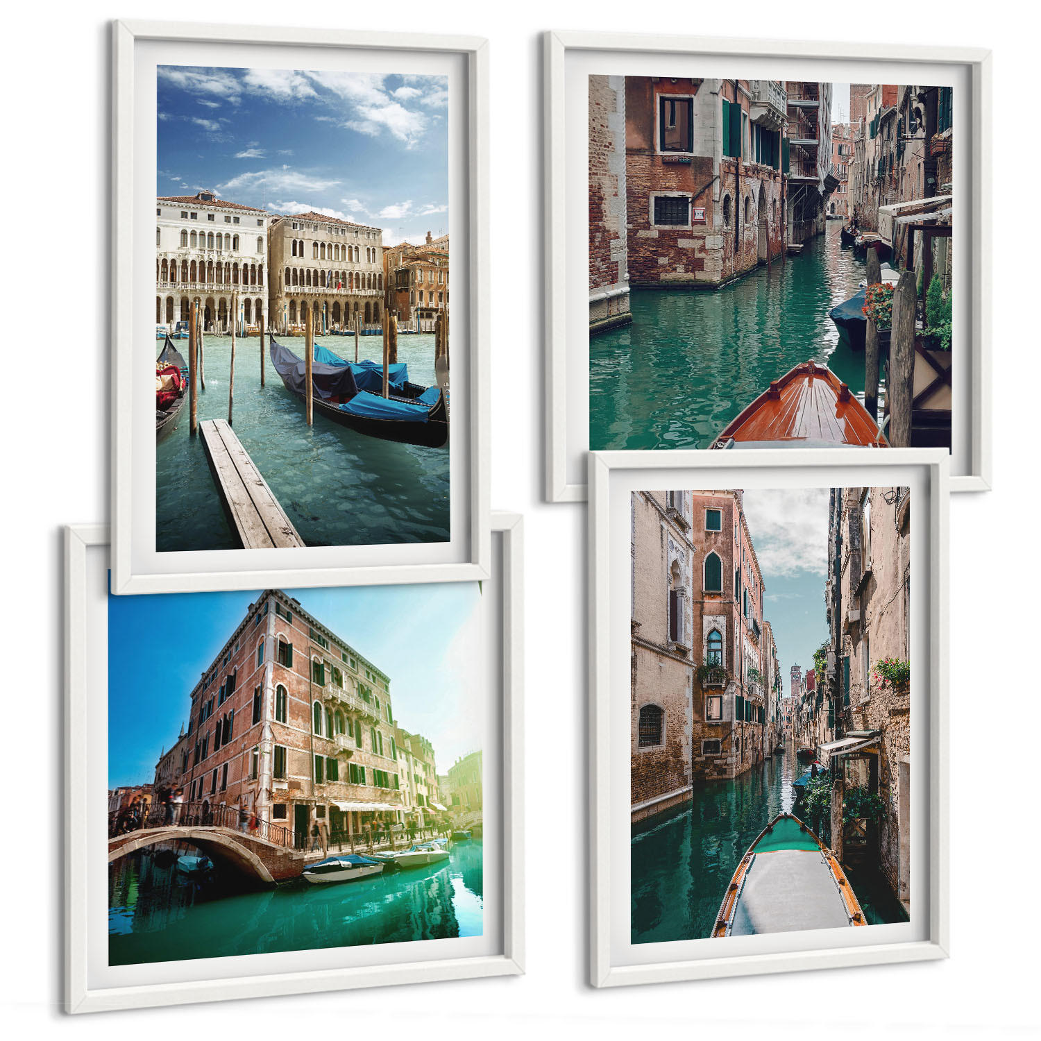 BILDER SET 4er Set - 50x50 cm & 40x60 cm Weißer Rahmen - Architektur der Kanäle von Venedig - Weiß, Kunststoff (50/50cm) - TULUP