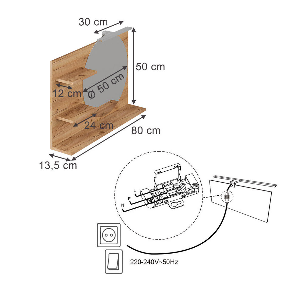 KOUPELNOVÁ ZRCADLOVÁ SKŘÍŇKA Avena Dub - barva dubu, kompozitní dřevo (80/50/13.5cm) - Vicco