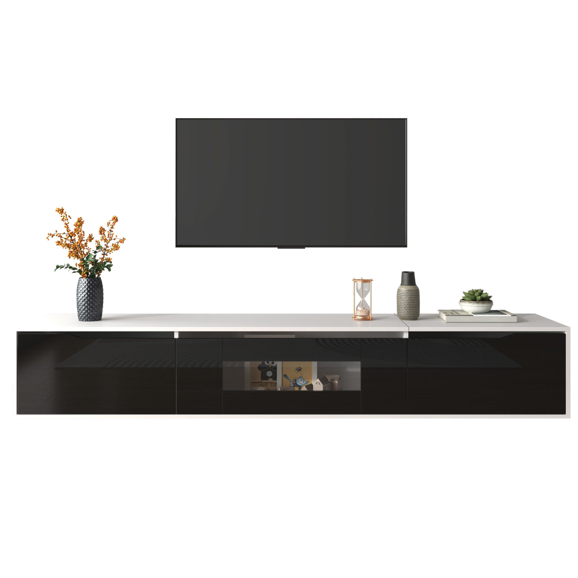 TV-SCHRANK 180/30/35 cm weiß Hochglanz mit LED-Beleuchtung, 16 Farben - Schwarz, Holzwerkstoff (180/35/30cm) - OKWISH
