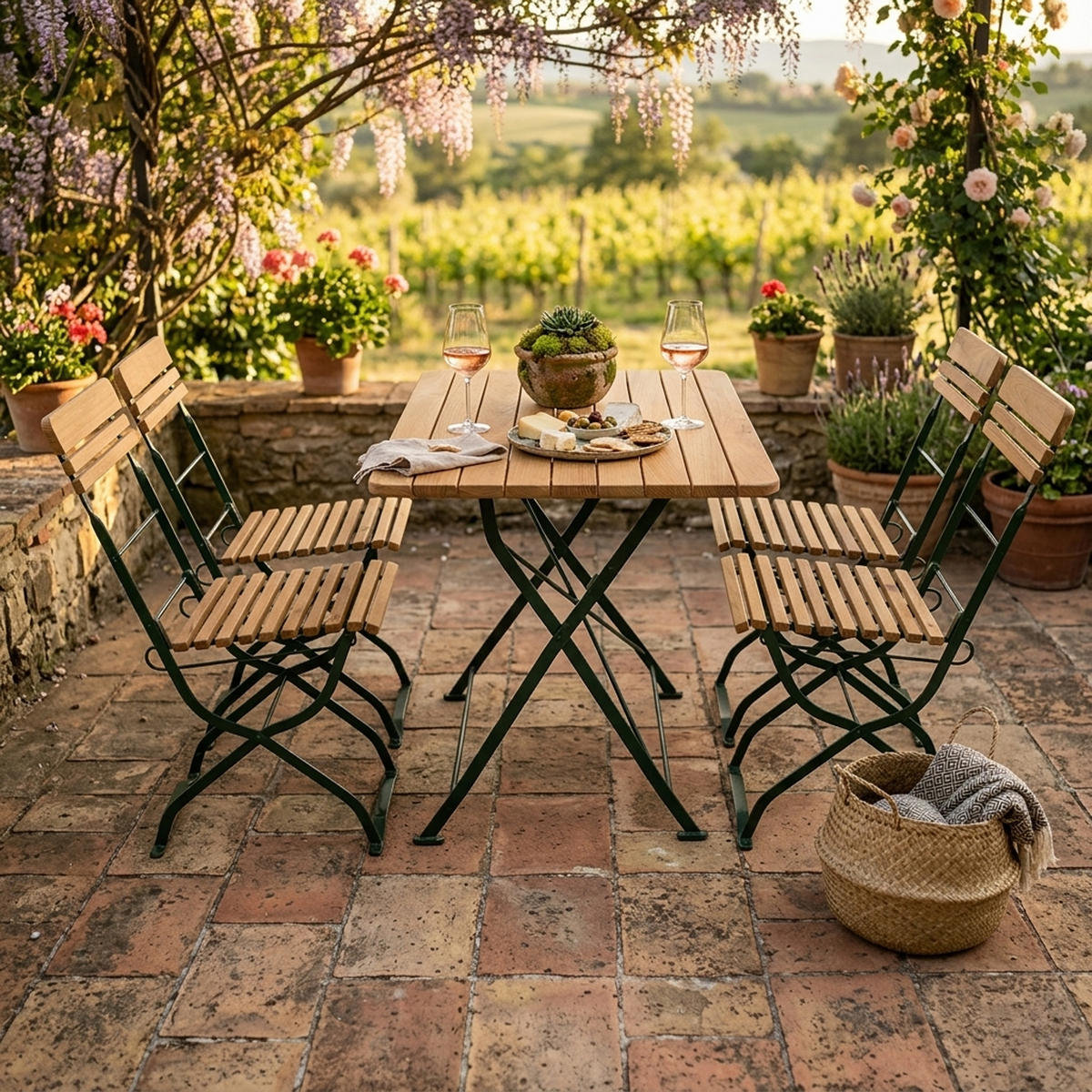 BIERGARTEN- GARTEN-GARNITUR Darwin 5-teilig, Flachstahl - Garten-Garnitur 5-teilig, Flachstahl Robinienholz -Gestell verzinkt grün - Grün, Holz - TPFGarden