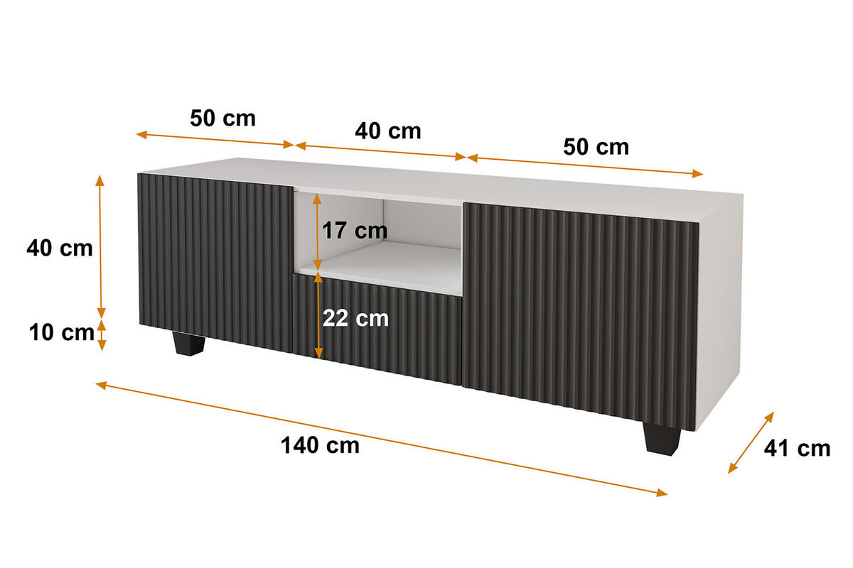 LOWBOARD NOA-2-S 140x50x41 cm - Weiß / Schwarz - Schwarz, Holzwerkstoff (140/50/41cm) - ALTDECOR